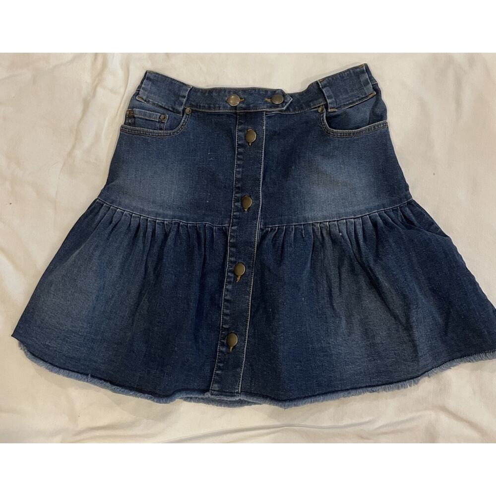 RED Valentino Womens Y2K Denim Pleated Mini Skirt, Raw Edge, Button Up, Sz EU 40